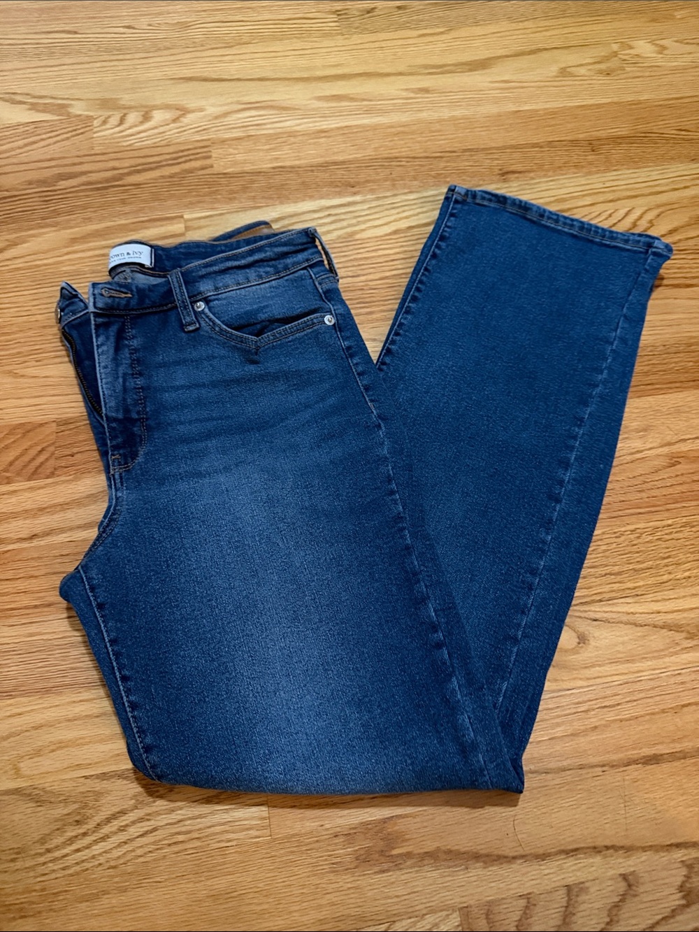 crown & ivy Dark Blue Denim Jeans with Contrast Stitching